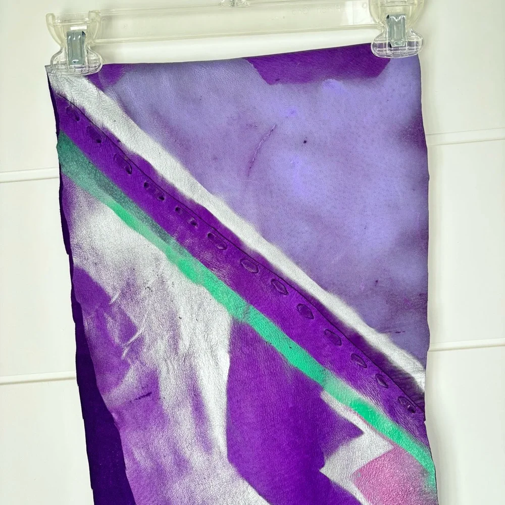 Vinatge Handmade Leather Table Console Alter Runner Shoulder Wrap Purple